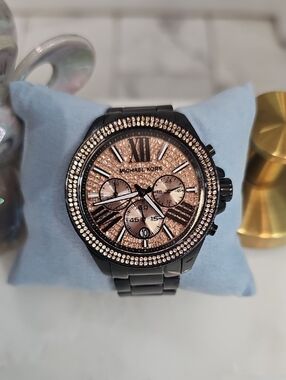 Michael Kors Black Stainless Steel Unisex Watch with Rose Gold Crystal Dial